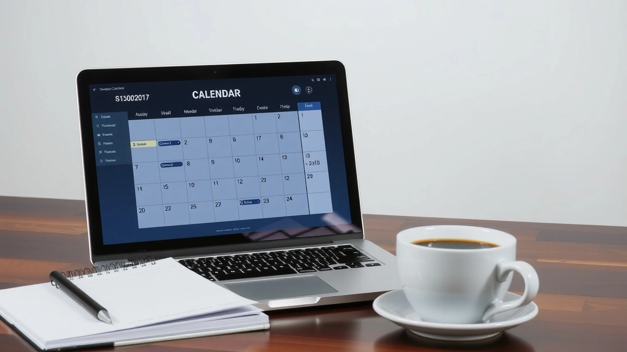 calendrier numérique sur un ordinateur portable avec une tasse