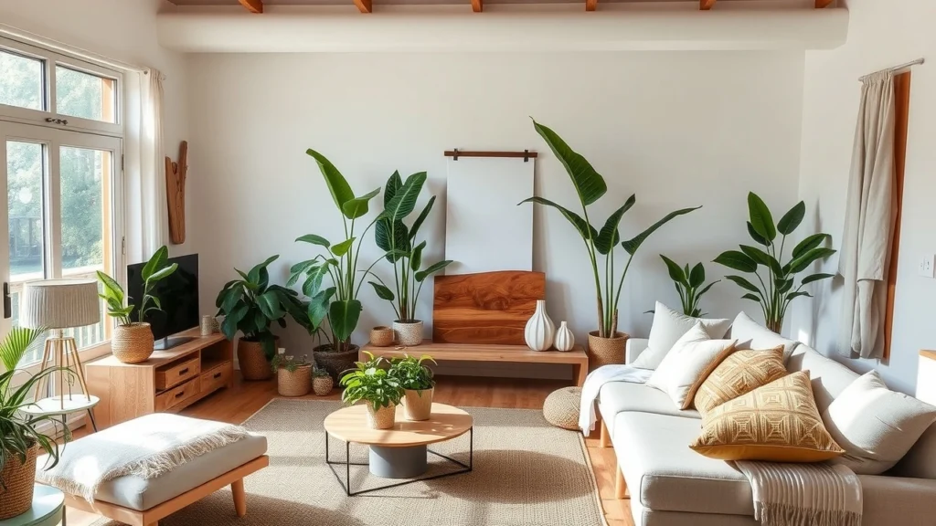 Un salon magnifiquement décoré mettant en avant des éléments de design durable.