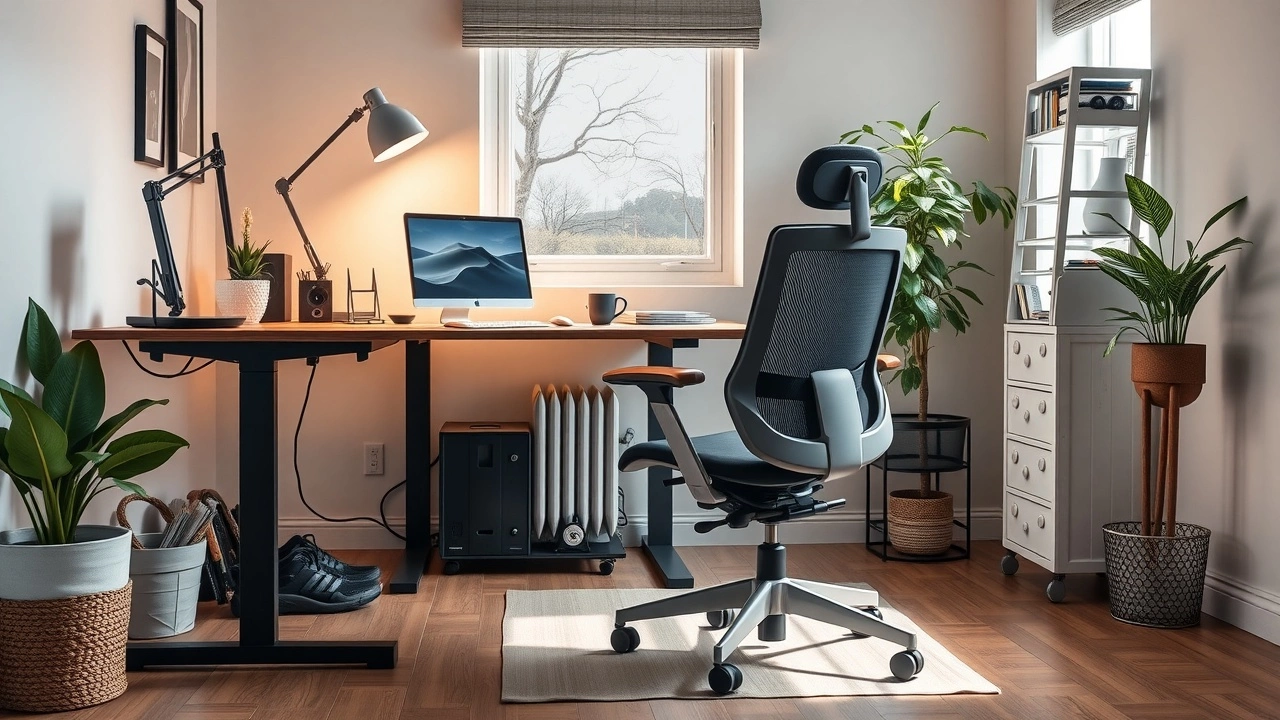 bureau ergonomique avec chaise et bureau ajustable