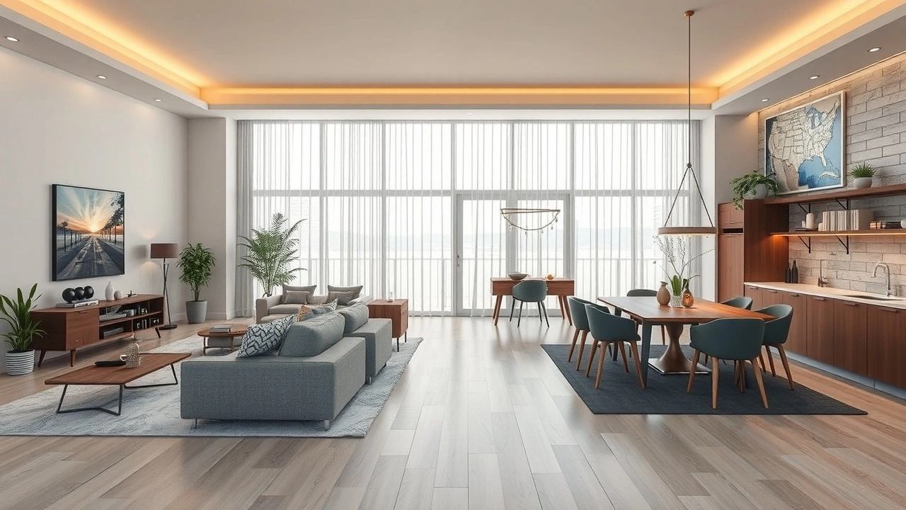 espace ouvert avec zones fonctionnelles bien définies