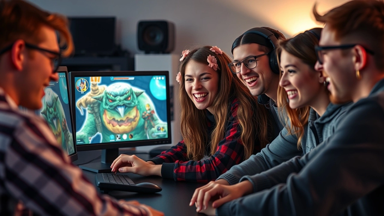 groupe d'amis jouant à un jeu de rôle en ligne