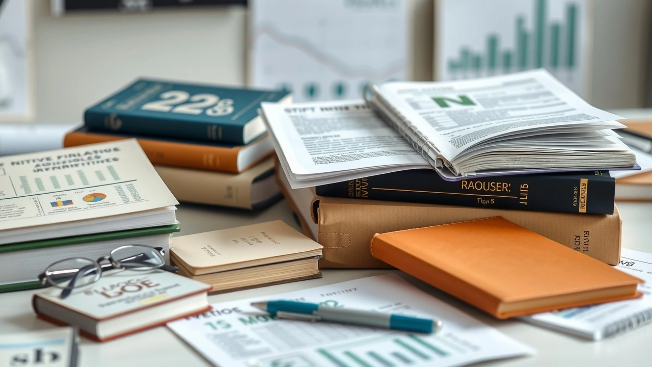 livres et ressources financieres sur un bureau