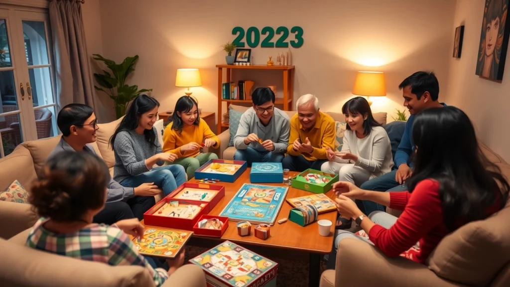 Une soirée de jeux de société avec des amis et la famille dans un salon chaleureux.