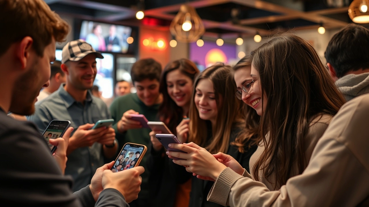 groupe d'amis utilisant des applications de divertissement