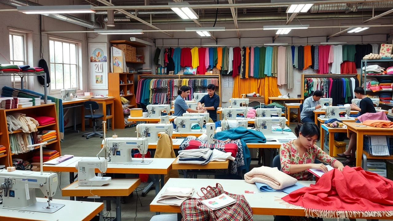 ateliers textiles avec tissus et outils de couture