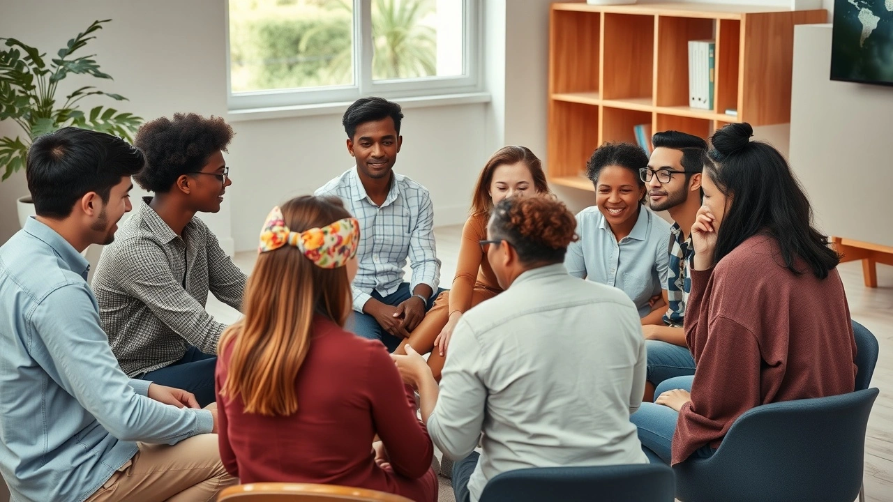 groupe de personnes assises en cercle partageant des idées