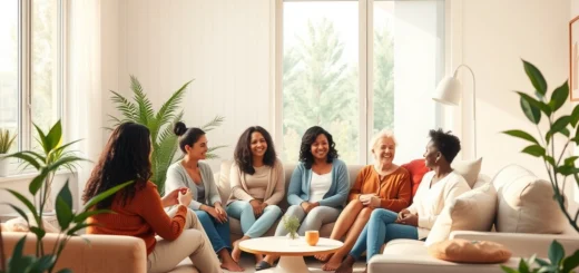 Une scène chaleureuse montrant un groupe diversifié de personnes dans un cercle de soutien.