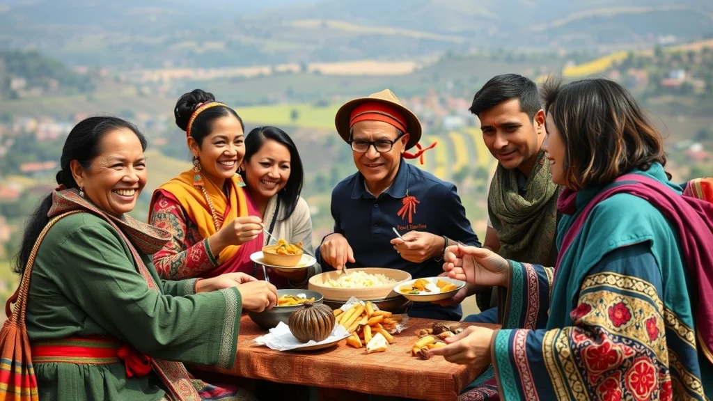 Une image montrant des personnes diversifiées échangeant des cultures pendant un voyage responsable.
