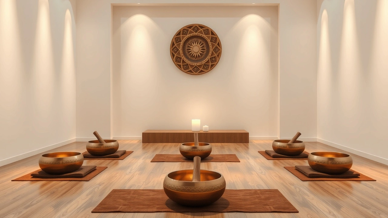 espace de meditation avec bols sonores et coussins