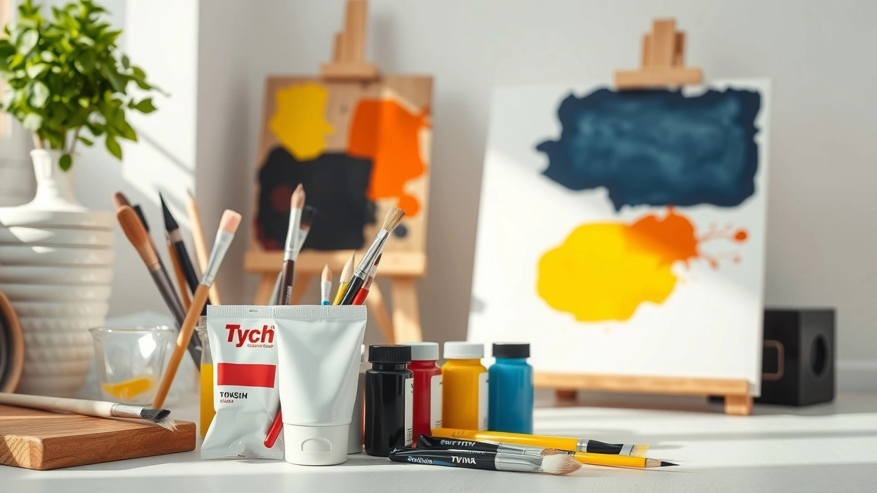 fournitures de peinture disposées sur une table