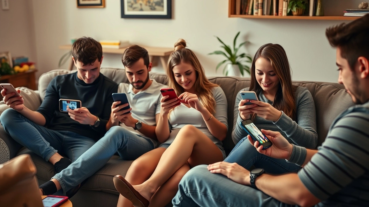 groupe d'amis utilisant des applications de divertissement