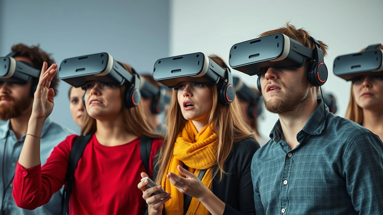 groupe de personnes utilisant des casques de realite augmentee en difficulté