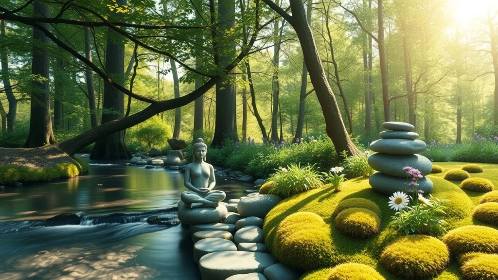 Une scène extérieure sereine inspirée par la nature pour le bien-être quotidien.