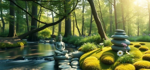 Une scène extérieure sereine inspirée par la nature pour le bien-être quotidien.