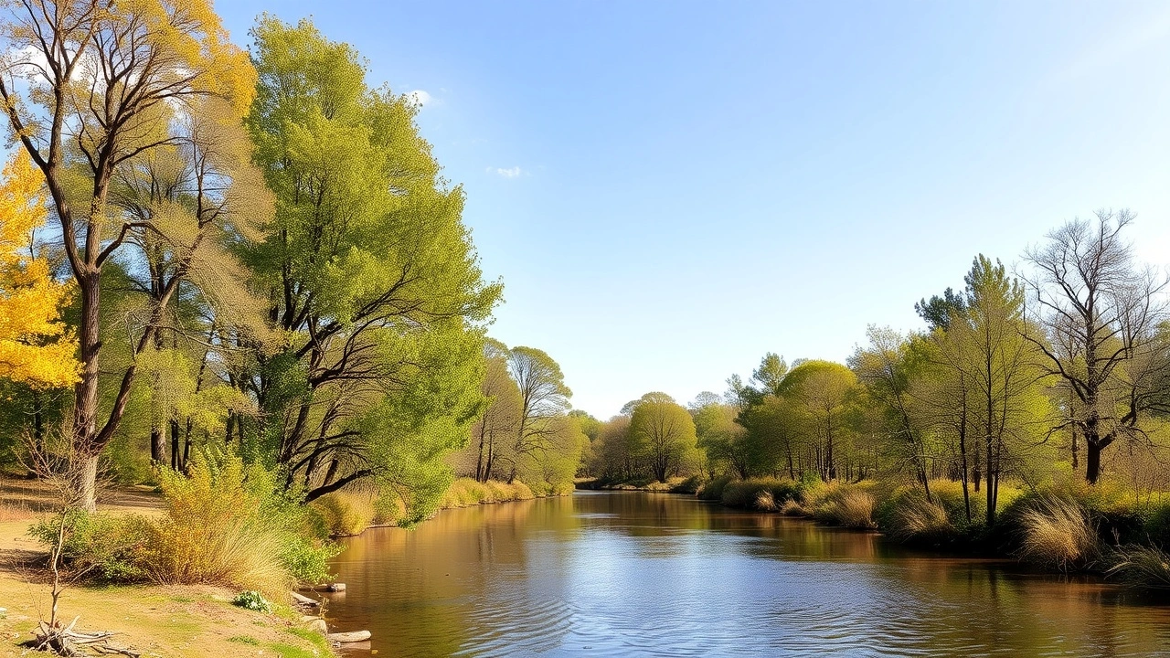 paysage naturel serein avec arbres et riviere