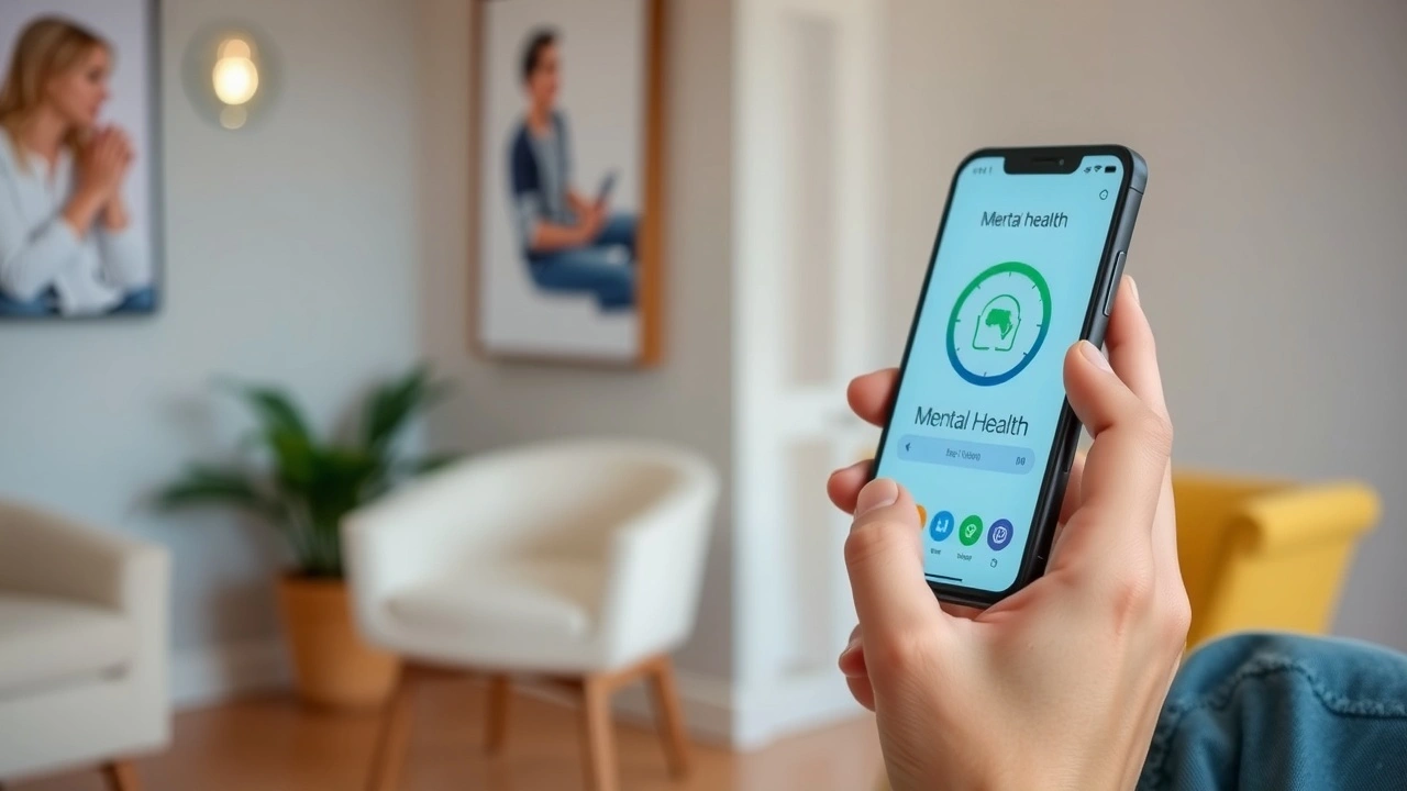 person utilisant une application de santé mentale sur smartphone