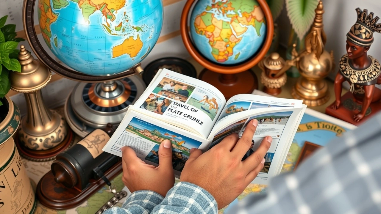 person lisant un guide de voyage avec une mappemonde