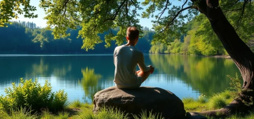 Une scène de réflexion personnelle au bord d'un lac tranquille.