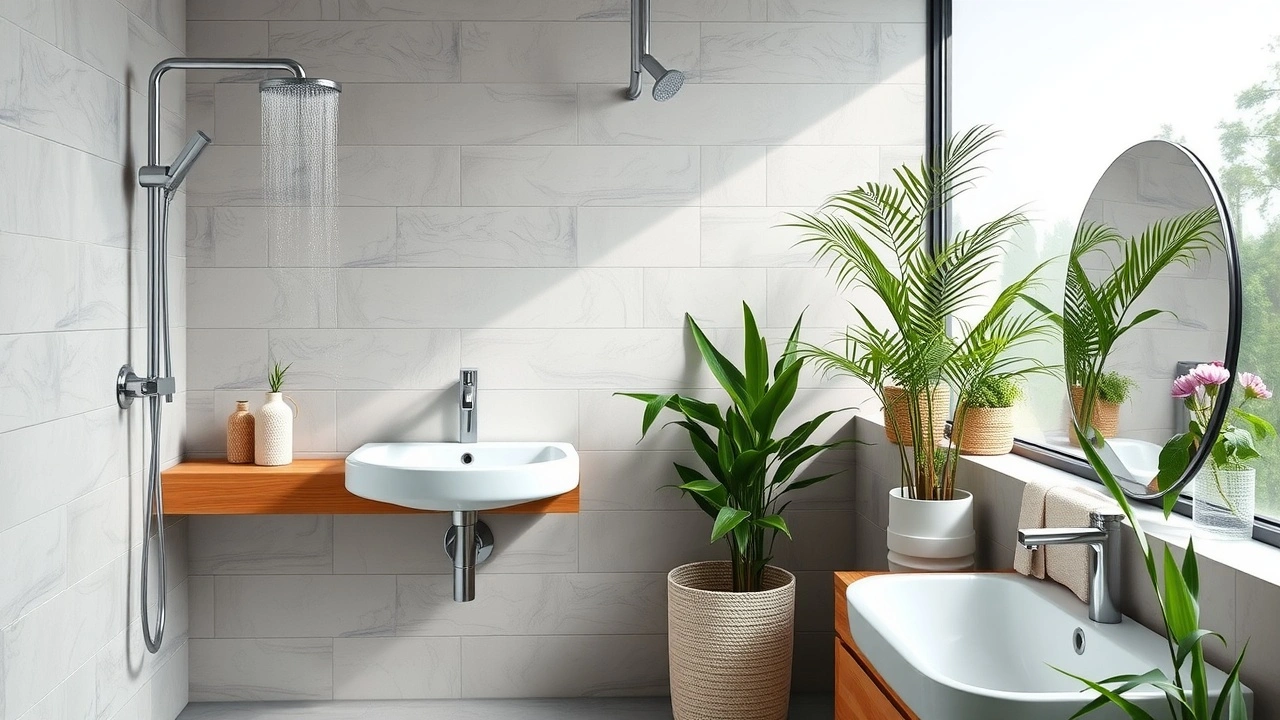 salle de bain moderne avec économies d'eau et énergie