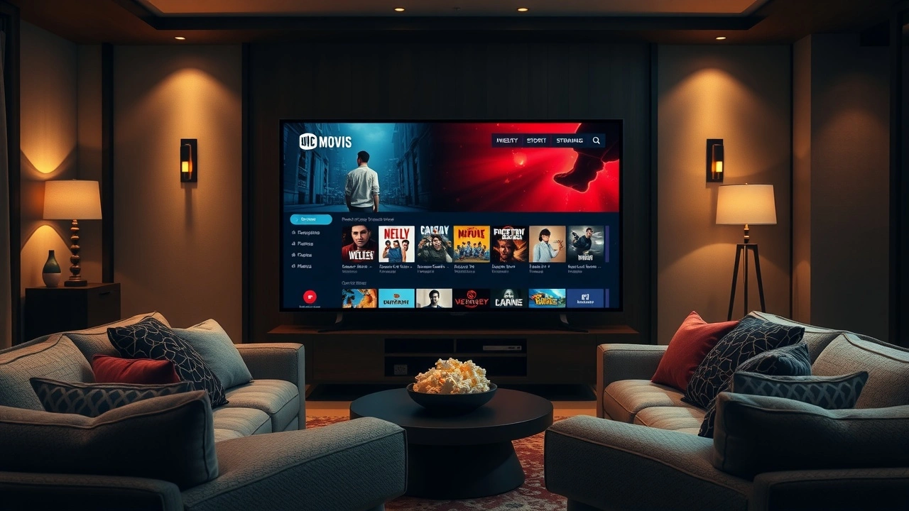 salon confortable avec un écran de streaming