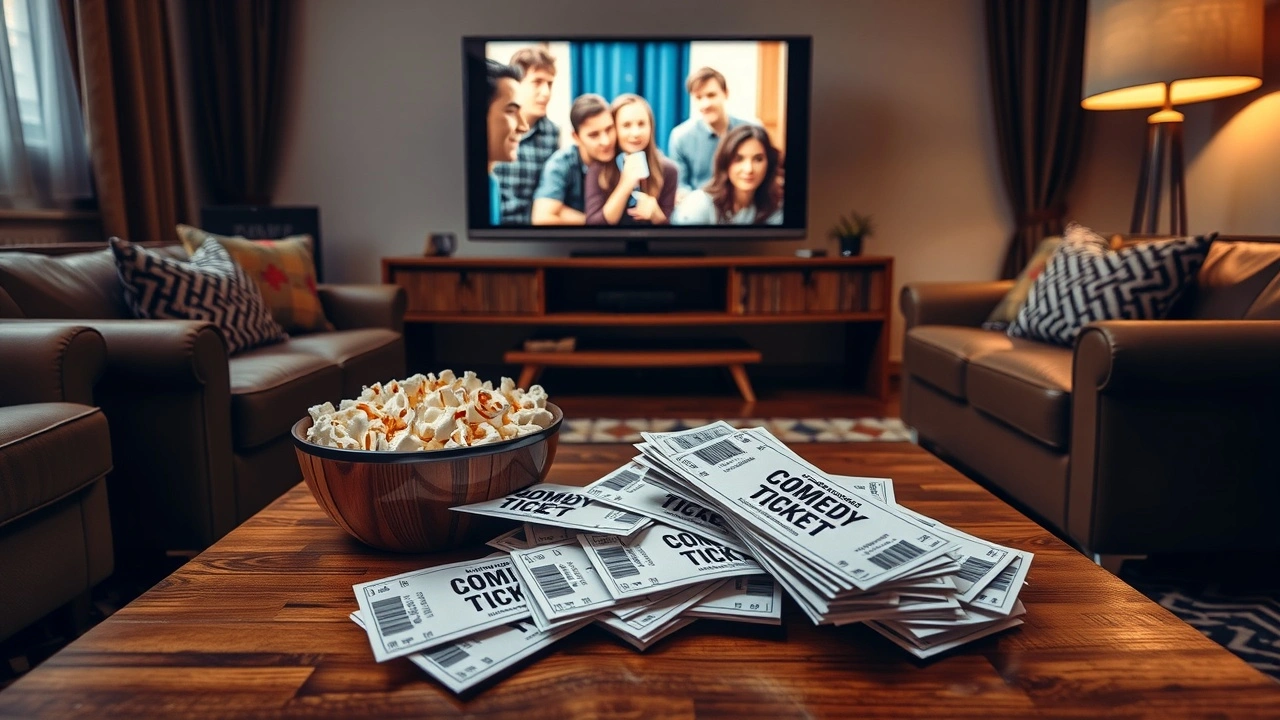 salon confortable avec tickets de spectacles comiques