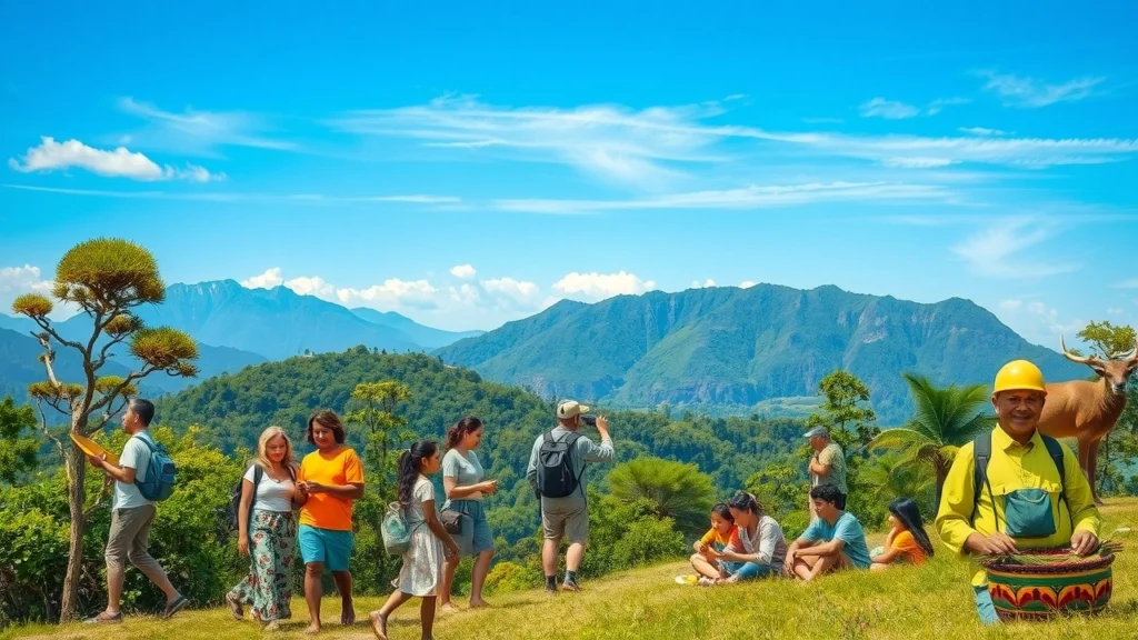 Une scène de voyage écoresponsable mettant en valeur la diversité culturelle.
