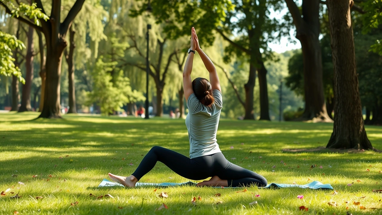 person faisant du yoga en pleine nature
