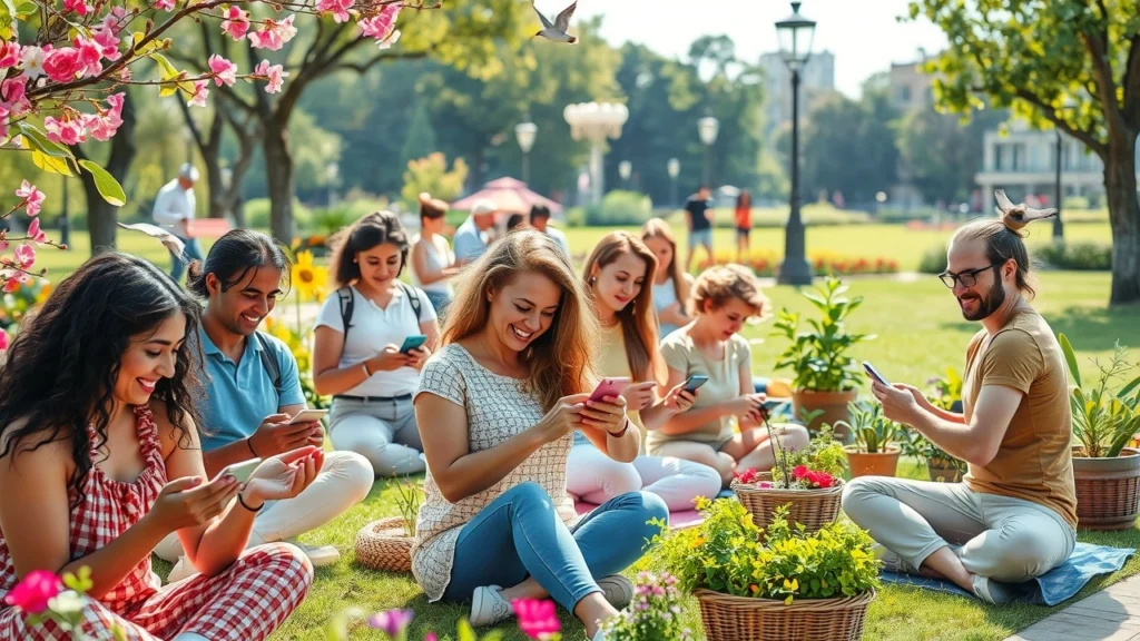 Scène de personnes utilisant des applications de loisirs dans un parc.