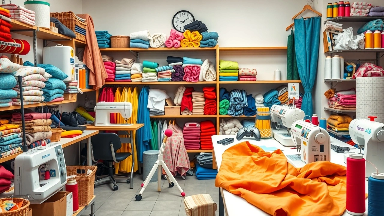 atelier de couture avec tissus et machines a coudre