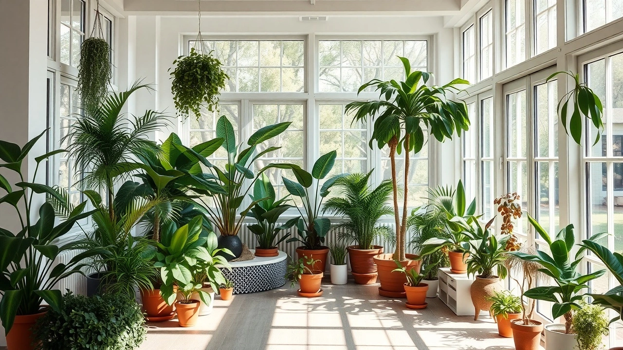 chambre ensoleillée avec plantes et lumière naturelle