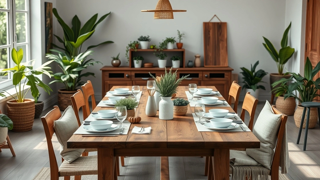 coin repas ecoresponsable avec vaisselle durable et plantes