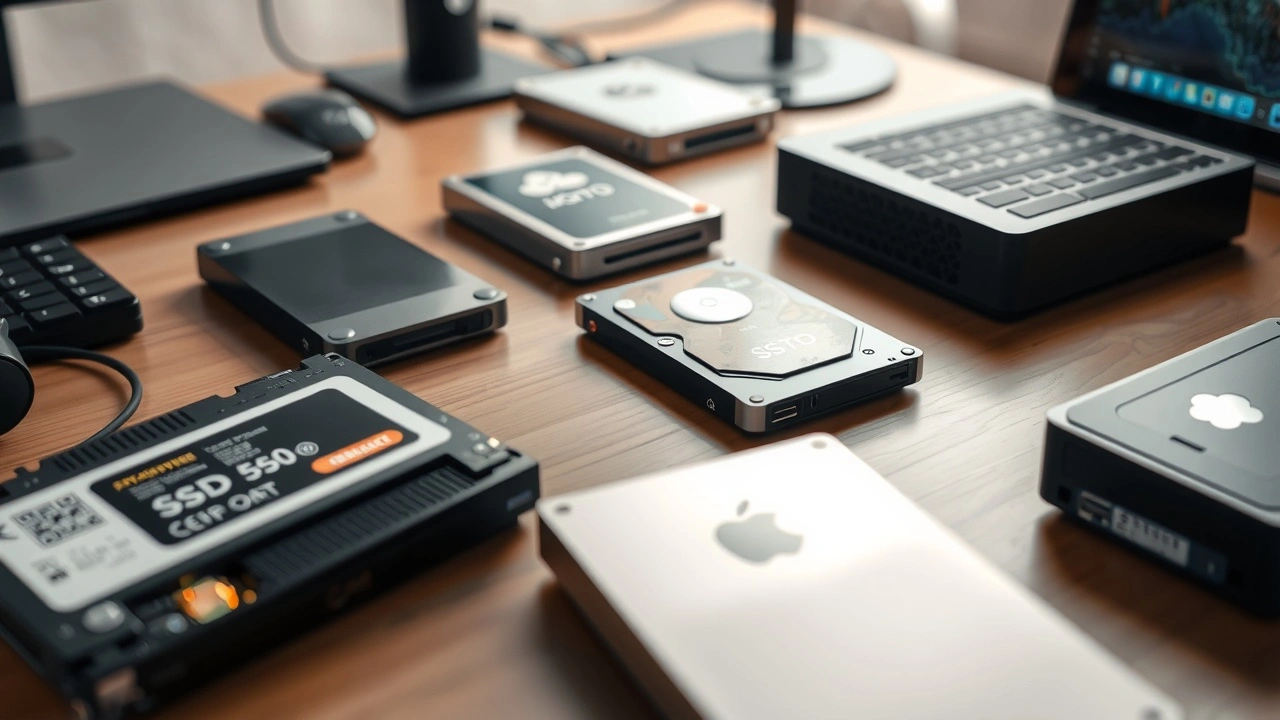 dispositifs de stockage modernes sur un bureau