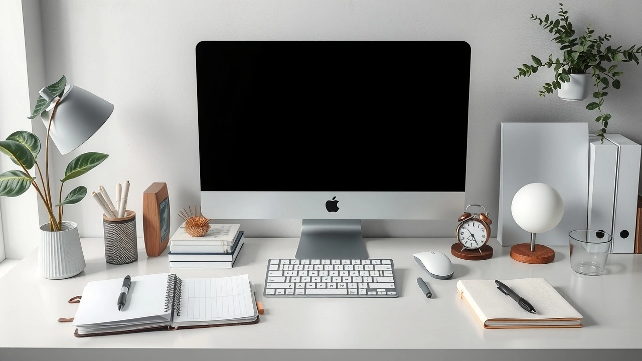 espace de travail calme et organise avec un ordinateur