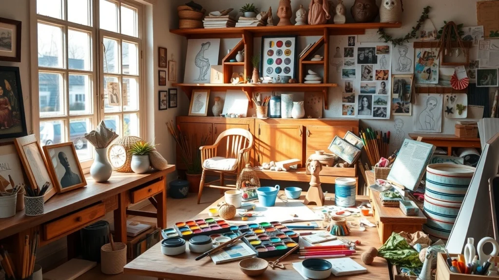 Un espace de travail accueillant avec des activités manuelles créatives et variées.