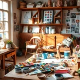 Un espace de travail accueillant avec des activités manuelles créatives et variées.