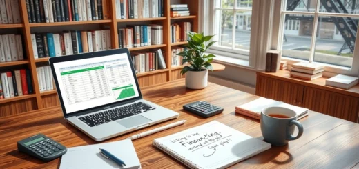 Un espace de travail serein avec des outils de planification financière.