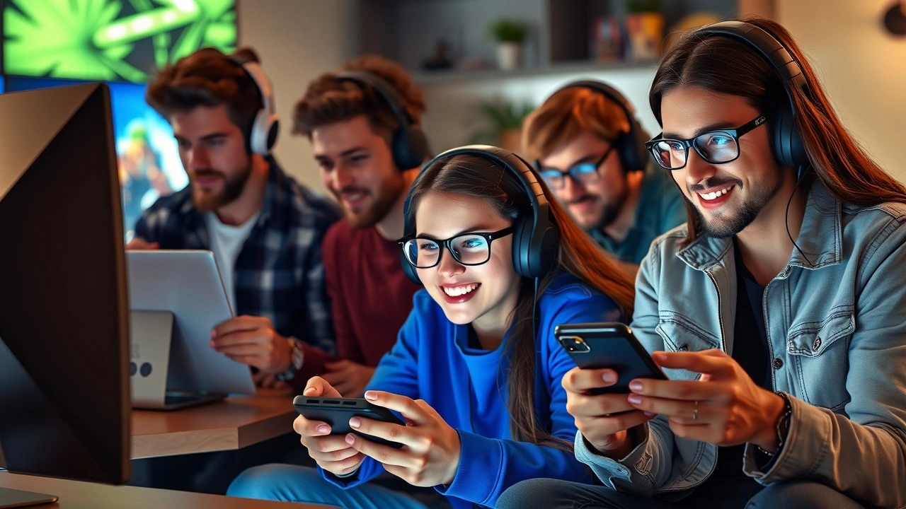 groupe de joueurs utilisant plusieurs appareils de jeu