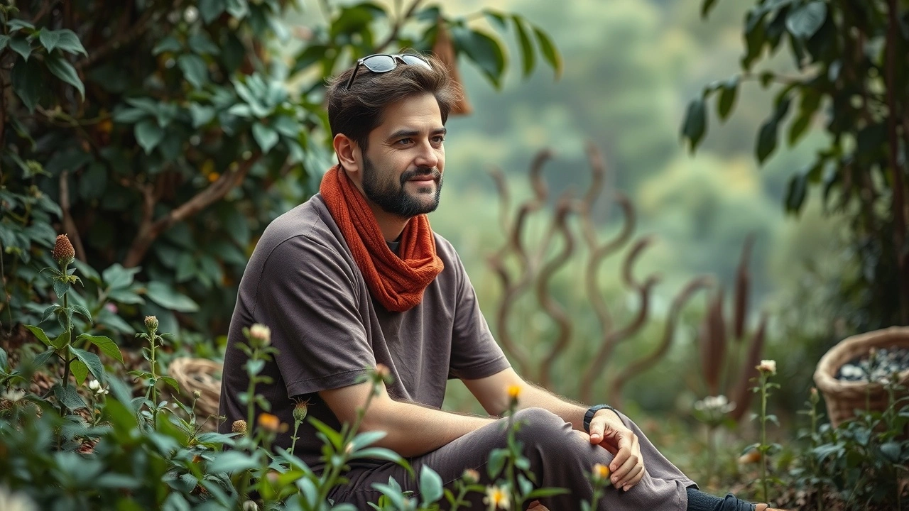 person détendu parmi des plantes médicinales