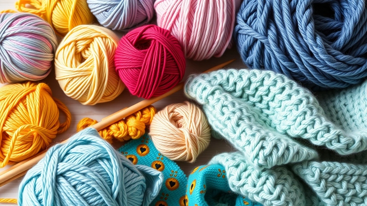 divers projets de tricot avec fil et aiguilles