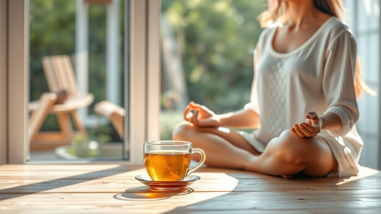 person meditant avec une tasse de thé au matin