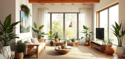 Une salle de séjour écologique avec des éléments naturels et une ambiance harmonieuse.