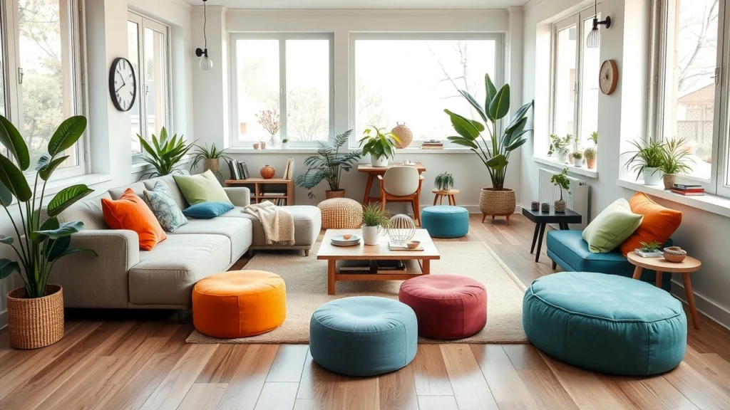 Un salon moderne avec des meubles modulables optimisant l'espace et le confort.