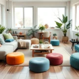 Un salon moderne avec des meubles modulables optimisant l'espace et le confort.