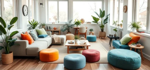 Un salon moderne avec des meubles modulables optimisant l'espace et le confort.