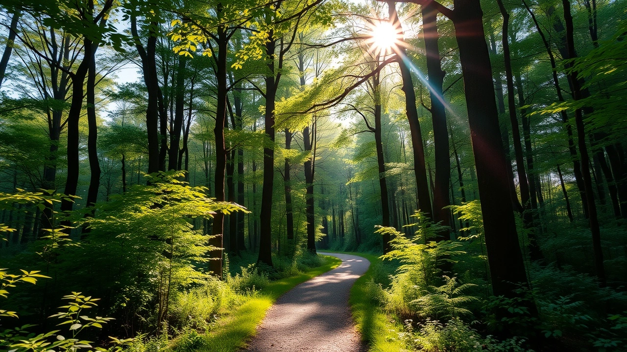 scène de forêt paisible avec un chemin tranquille