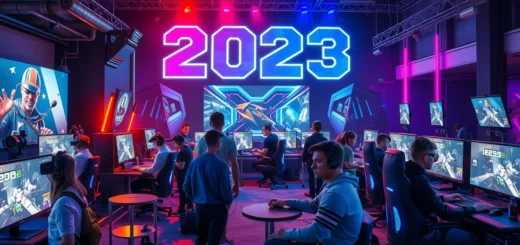 Une scène moderne illustrant les tendances des jeux vidéo en 2023.