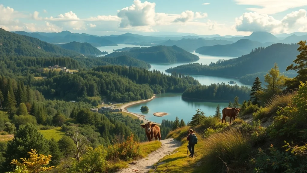 Un voyageur respectueux de l'environnement dans un paysage naturel préservé.