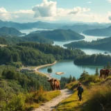 Un voyageur respectueux de l'environnement dans un paysage naturel préservé.