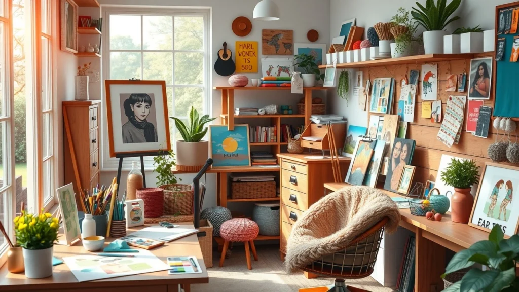 Une scène montrant les bienfaits des loisirs créatifs sur le bien-être quotidien.