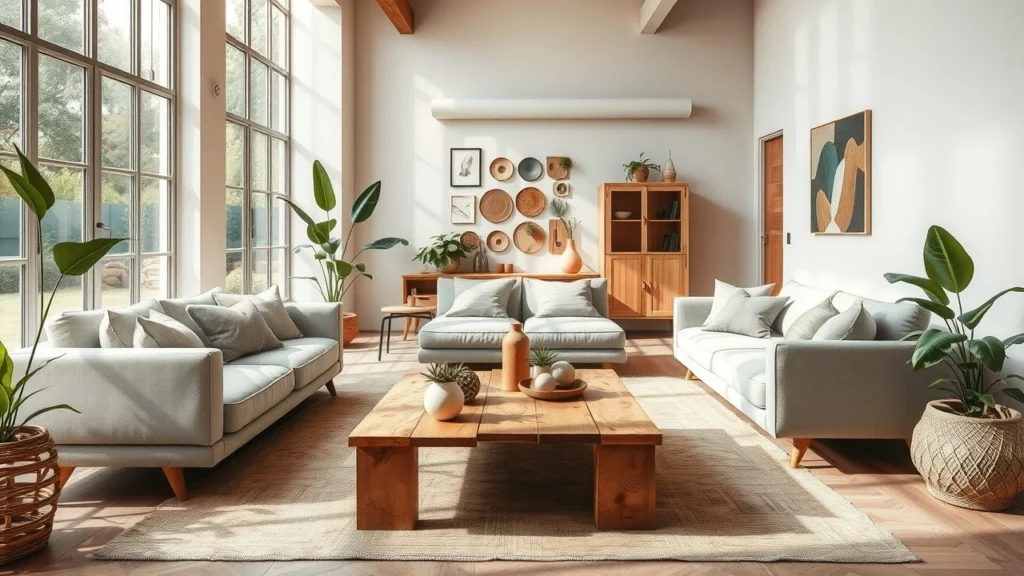 Une illustration d'un espace de vie flexible avec des meubles écoresponsables.